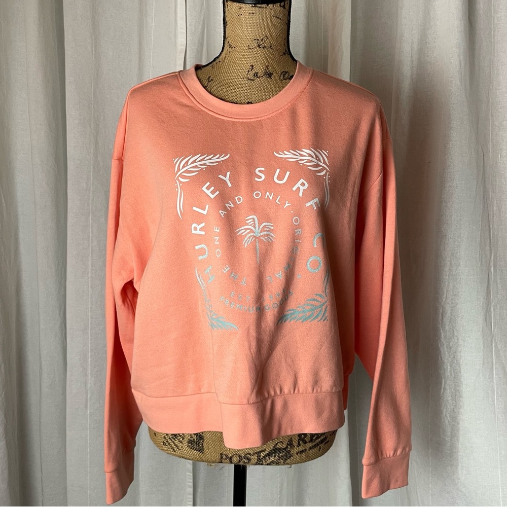 NWT Hurley Peach Cropped Graphic Sweatshirt Women’s L One And Only Original